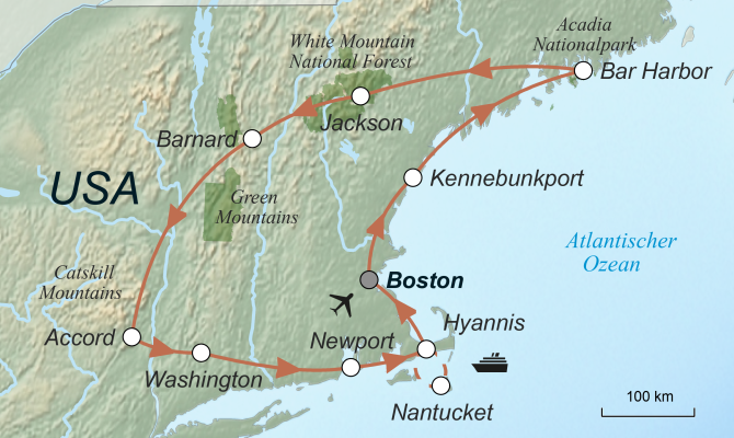 Routenverlauf USA-Luxusreise-Neuengland